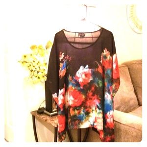 Spring Print Scarf Blouse 1X